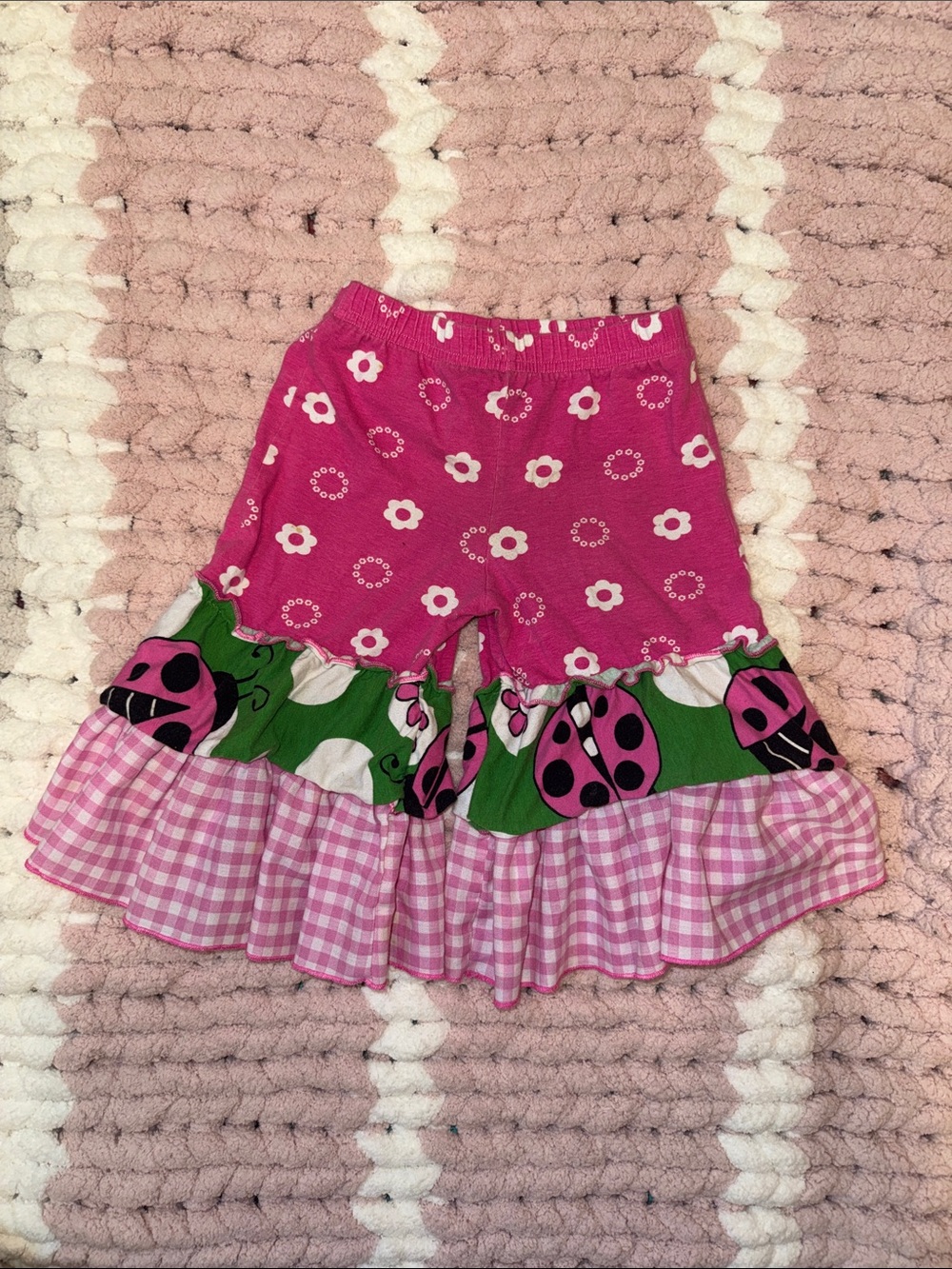 Girls Pink Floral & Ladybug Ruffle Skirted Shorts